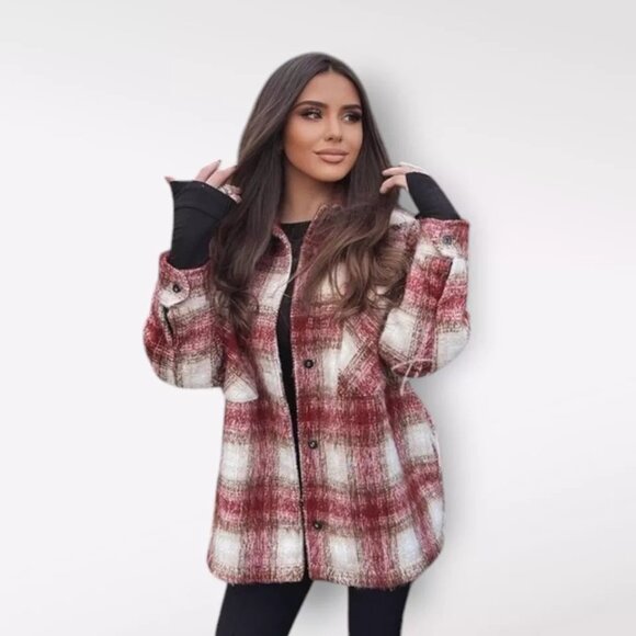 ZARA Shacket Womens Medium Red/Pink/Brown Checkered Overshirt - Picture 2 of 13